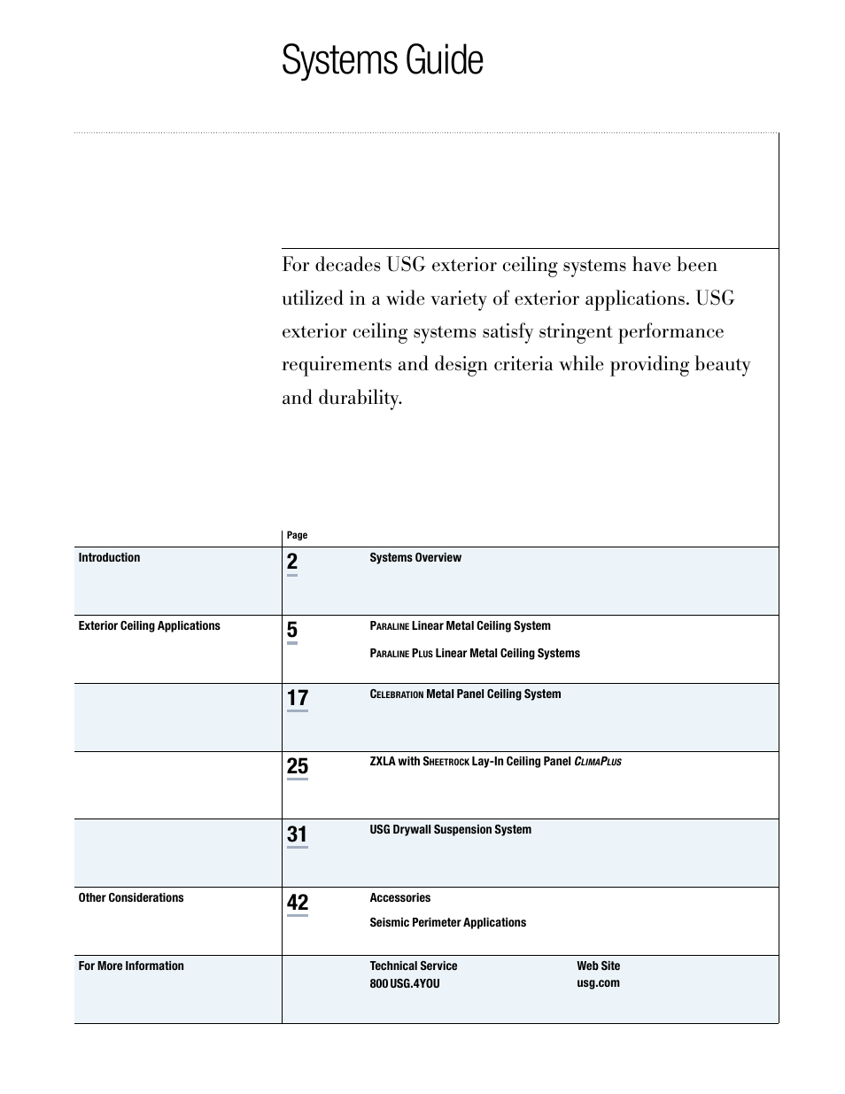 Systems guide | USG Exterior Ceiling Applications Systems Guide User Manual | Page 2 / 49