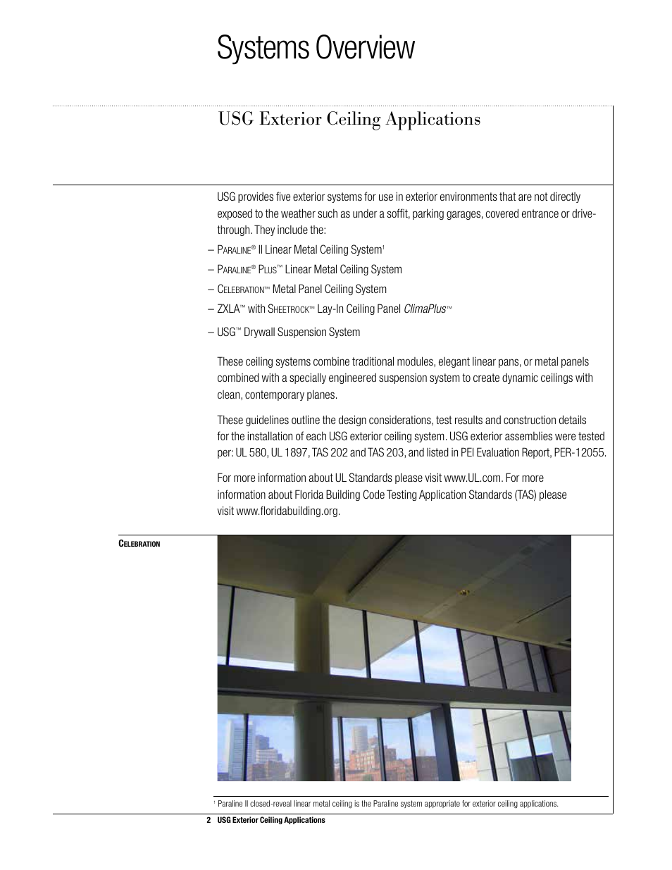 Systems overview, Usg exterior ceiling applications | USG Exterior Ceiling Applications Systems Guide User Manual | Page 3 / 49