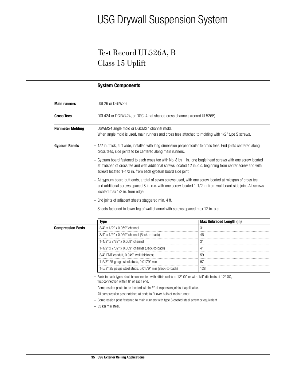 Usg drywall suspension system | USG Exterior Ceiling Applications Systems Guide User Manual | Page 36 / 49