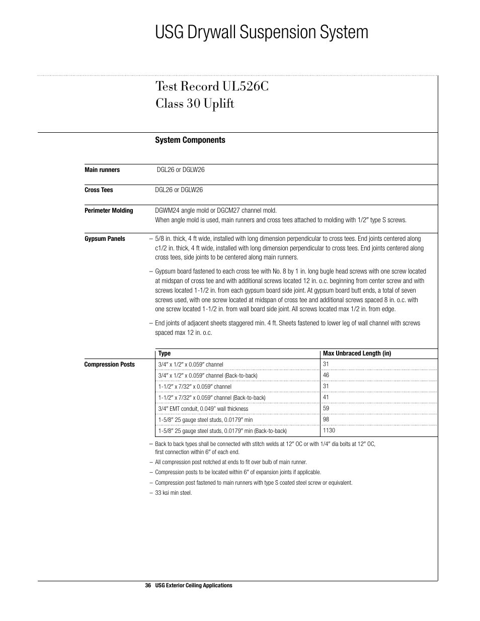 Usg drywall suspension system | USG Exterior Ceiling Applications Systems Guide User Manual | Page 37 / 49