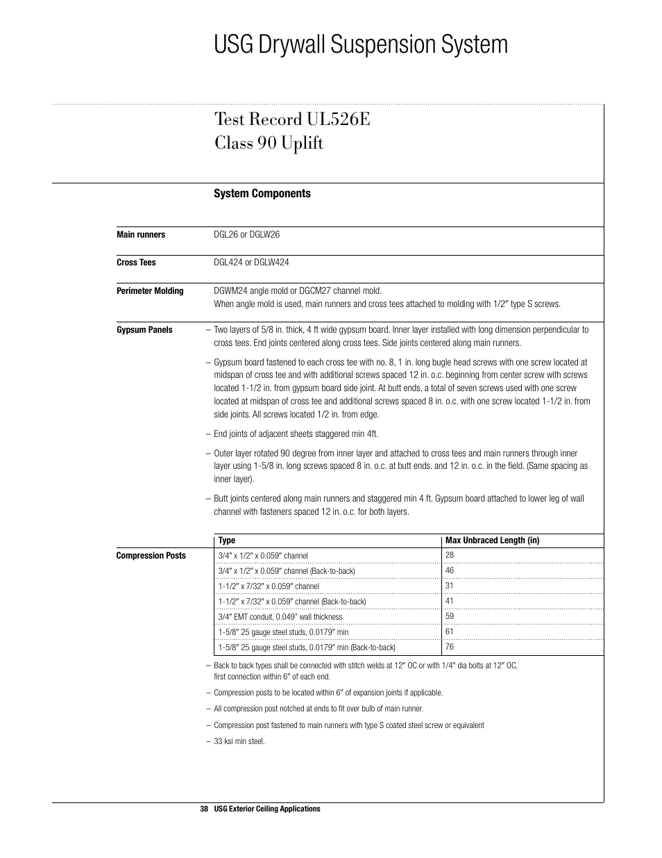 Usg drywall suspension system | USG Exterior Ceiling Applications Systems Guide User Manual | Page 39 / 49