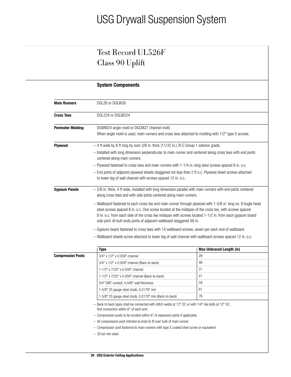 Usg drywall suspension system | USG Exterior Ceiling Applications Systems Guide User Manual | Page 40 / 49