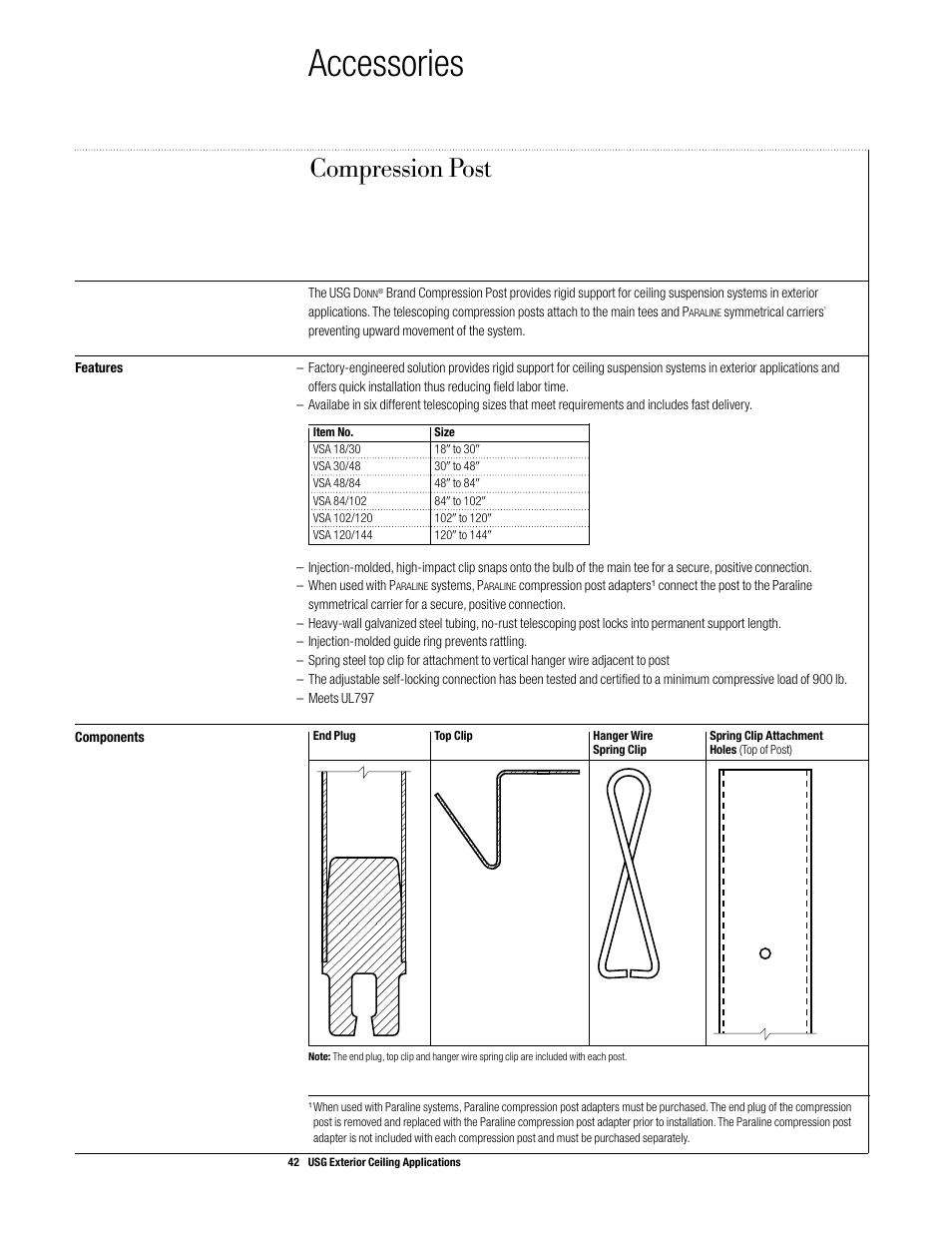 Accessories, Compression post | USG Exterior Ceiling Applications Systems Guide User Manual | Page 43 / 49