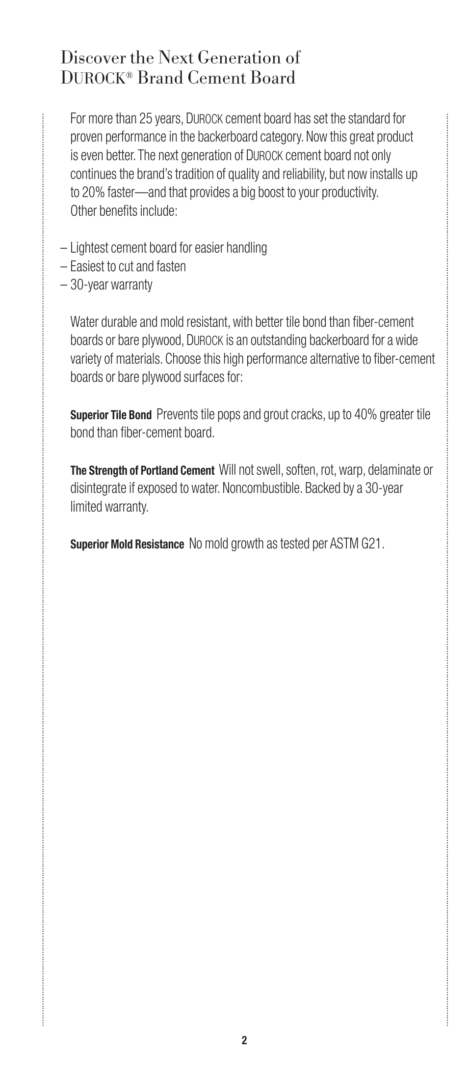 Discover the next generation of d, Brand cement board, Urock | USG Durock Cement Board User Manual | Page 2 / 8