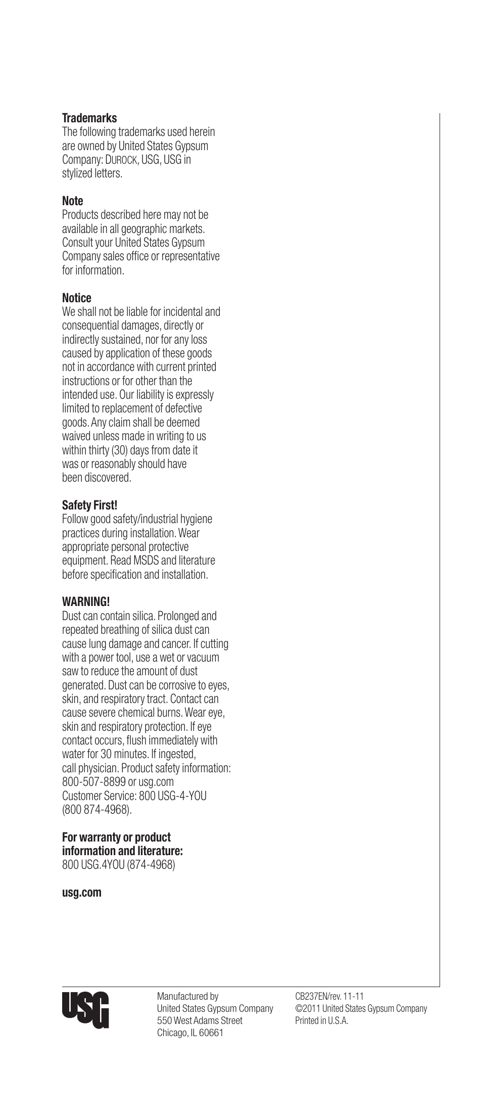 USG Durock Cement Board User Manual | Page 8 / 8