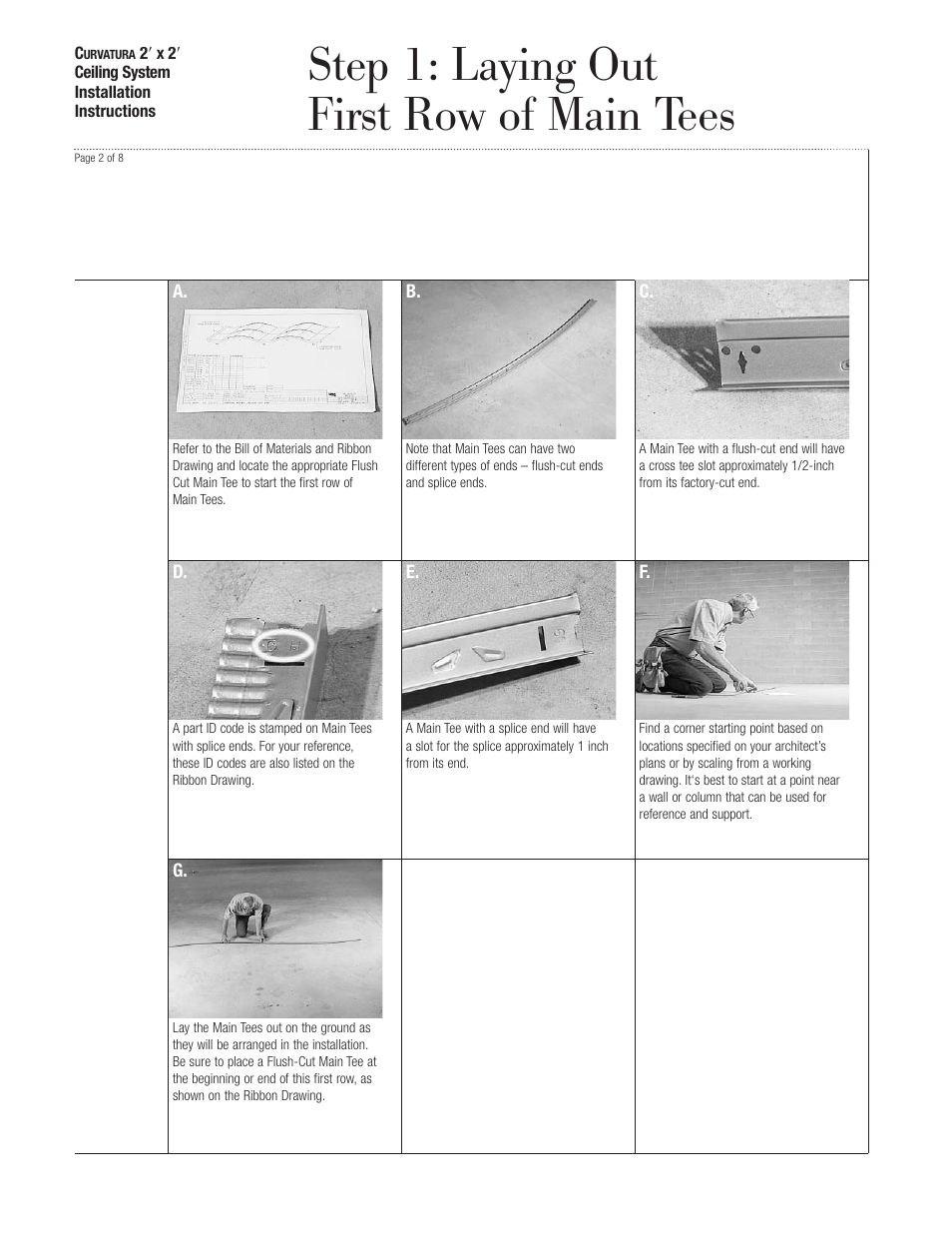 Step 1: laying out first row of main tees | USG Curvatura 2x 2 Ceiling System User Manual | Page 2 / 8