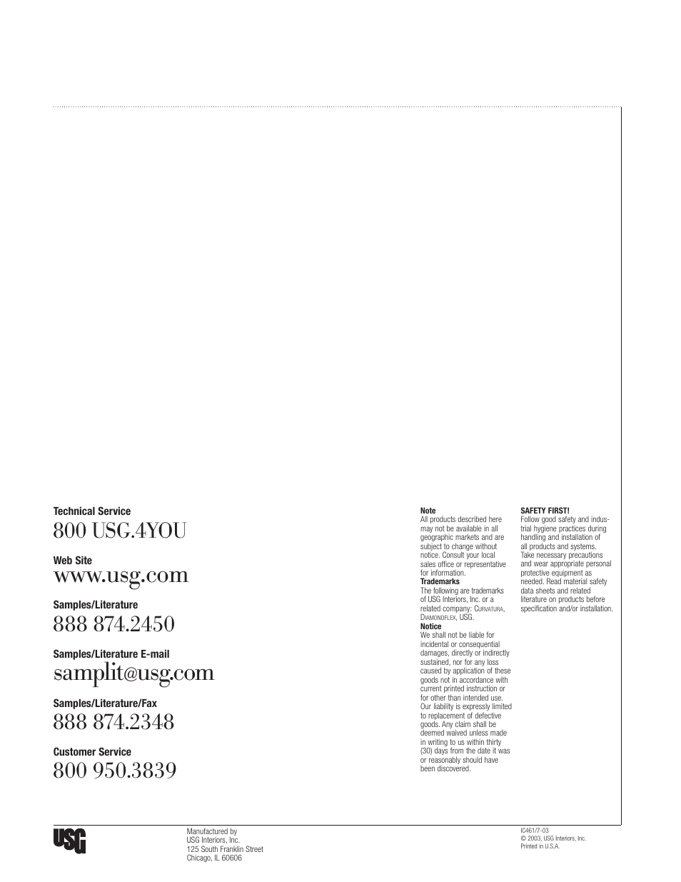 Samplit | USG Curvatura 2x 2 Ceiling System User Manual | Page 8 / 8