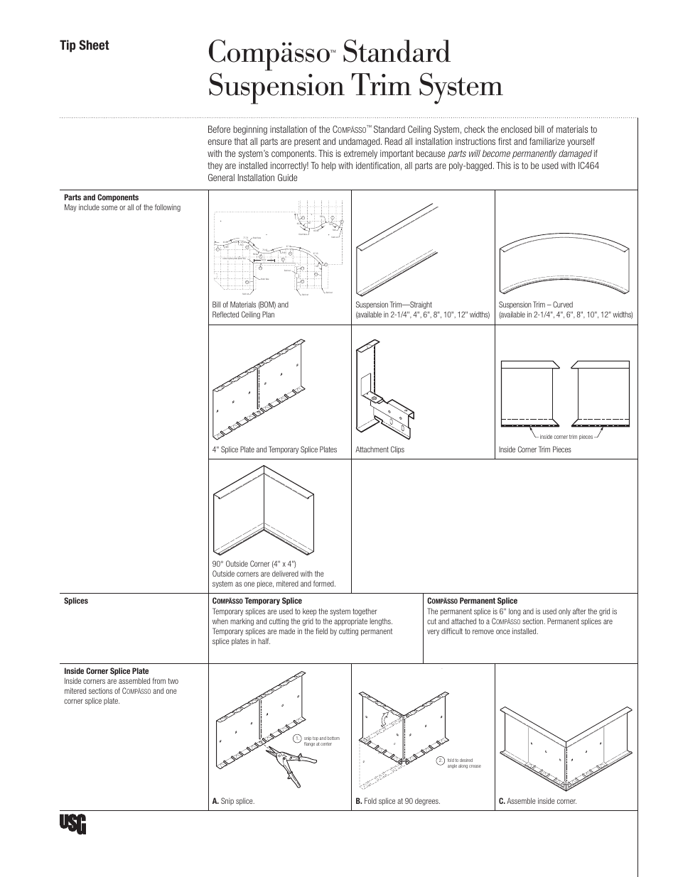 USG Compässo Standard Suspension Trim System User Manual | 2 pages