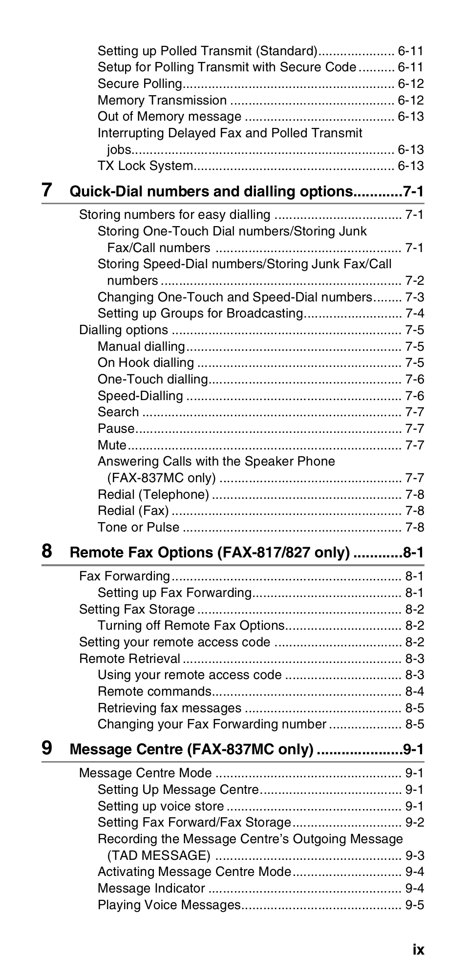 Brother FAX-837MC User Manual | Page 11 / 130