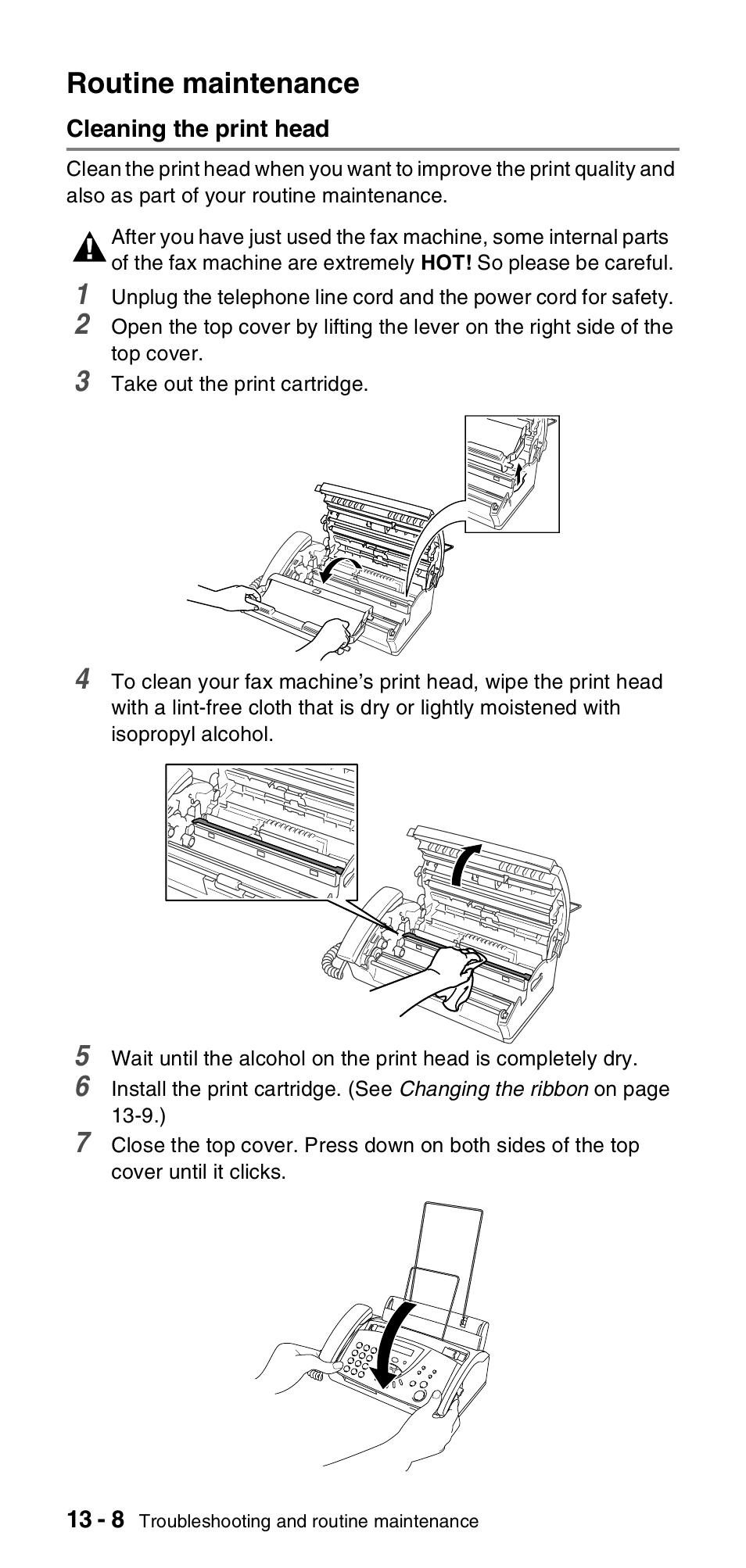 Routine maintenance, Cleaning the print head, Routine maintenance -8 | Cleaning the print head -8 | Brother FAX-837MC User Manual | Page 114 / 130