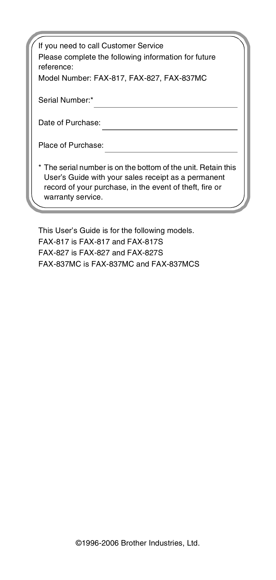 Brother FAX-837MC User Manual | Page 2 / 130