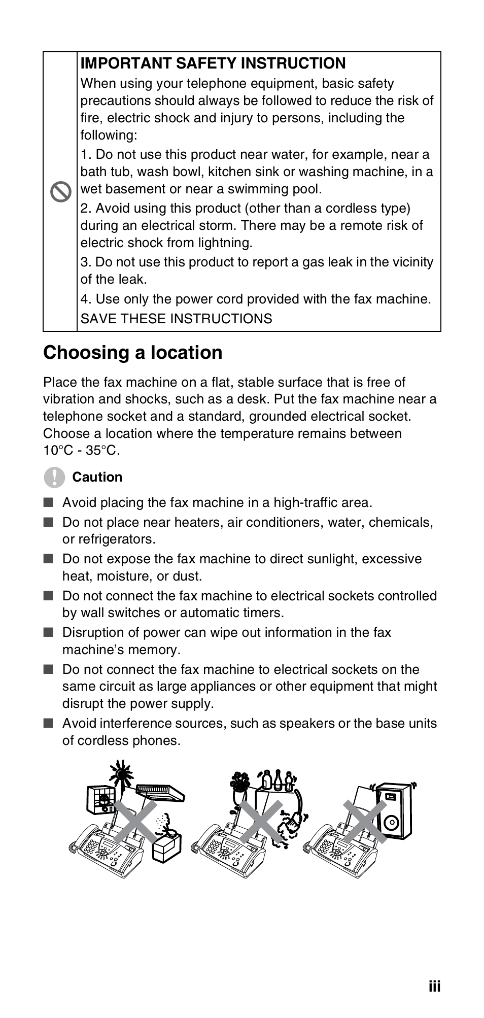 Choosing a location | Brother FAX-837MC User Manual | Page 5 / 130