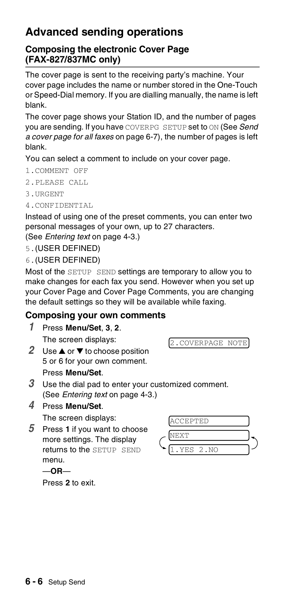 Advanced sending operations, Advanced sending operations -6, Fax-827/837mc only) -6 | Brother FAX-837MC User Manual | Page 62 / 130