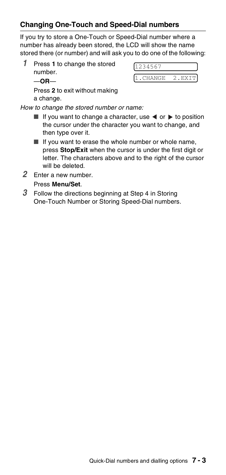 Changing one-touch and speed-dial numbers, Changing one-touch and speed-dial numbers -3 | Brother FAX-837MC User Manual | Page 73 / 130