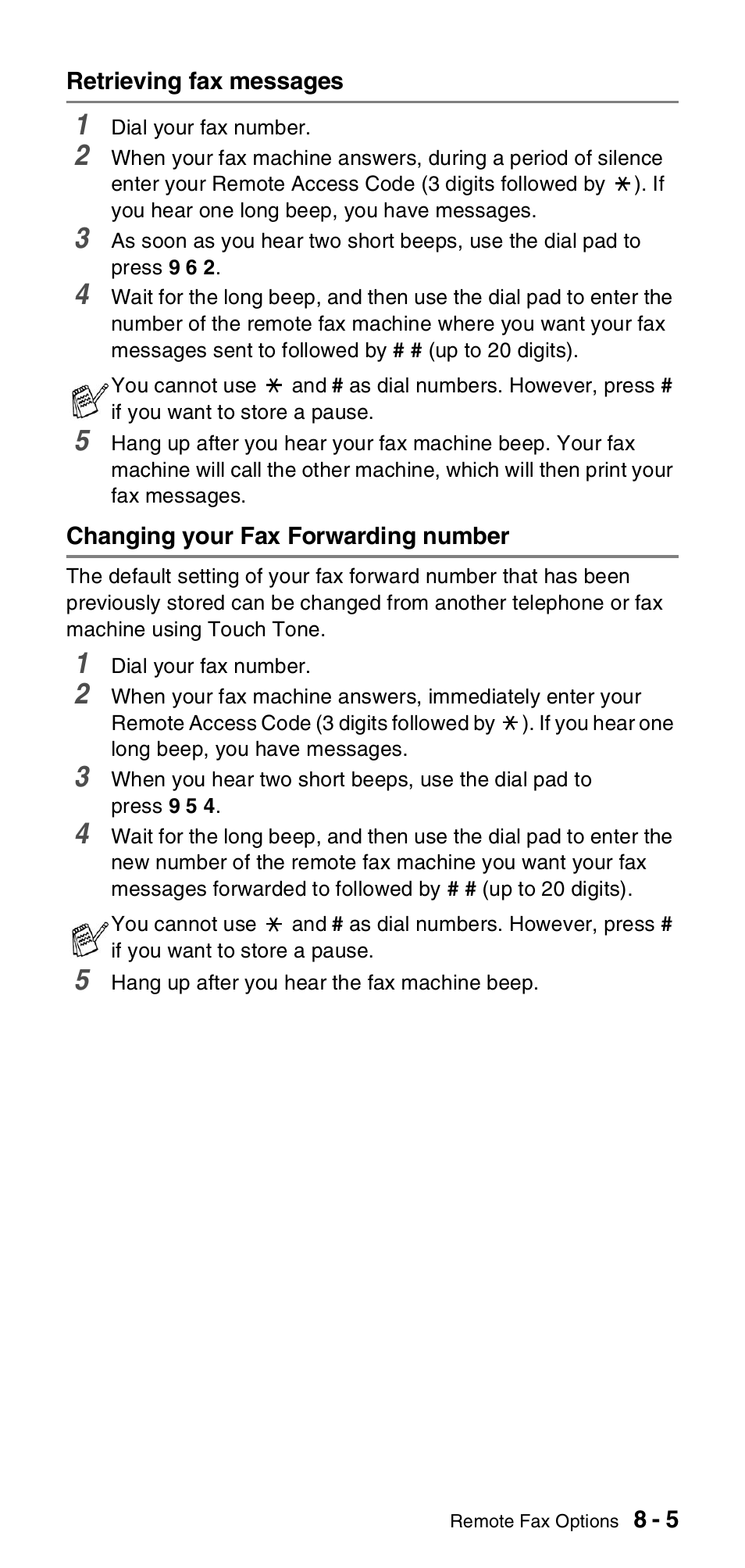 Retrieving fax messages, Changing your fax forwarding number | Brother FAX-837MC User Manual | Page 83 / 130