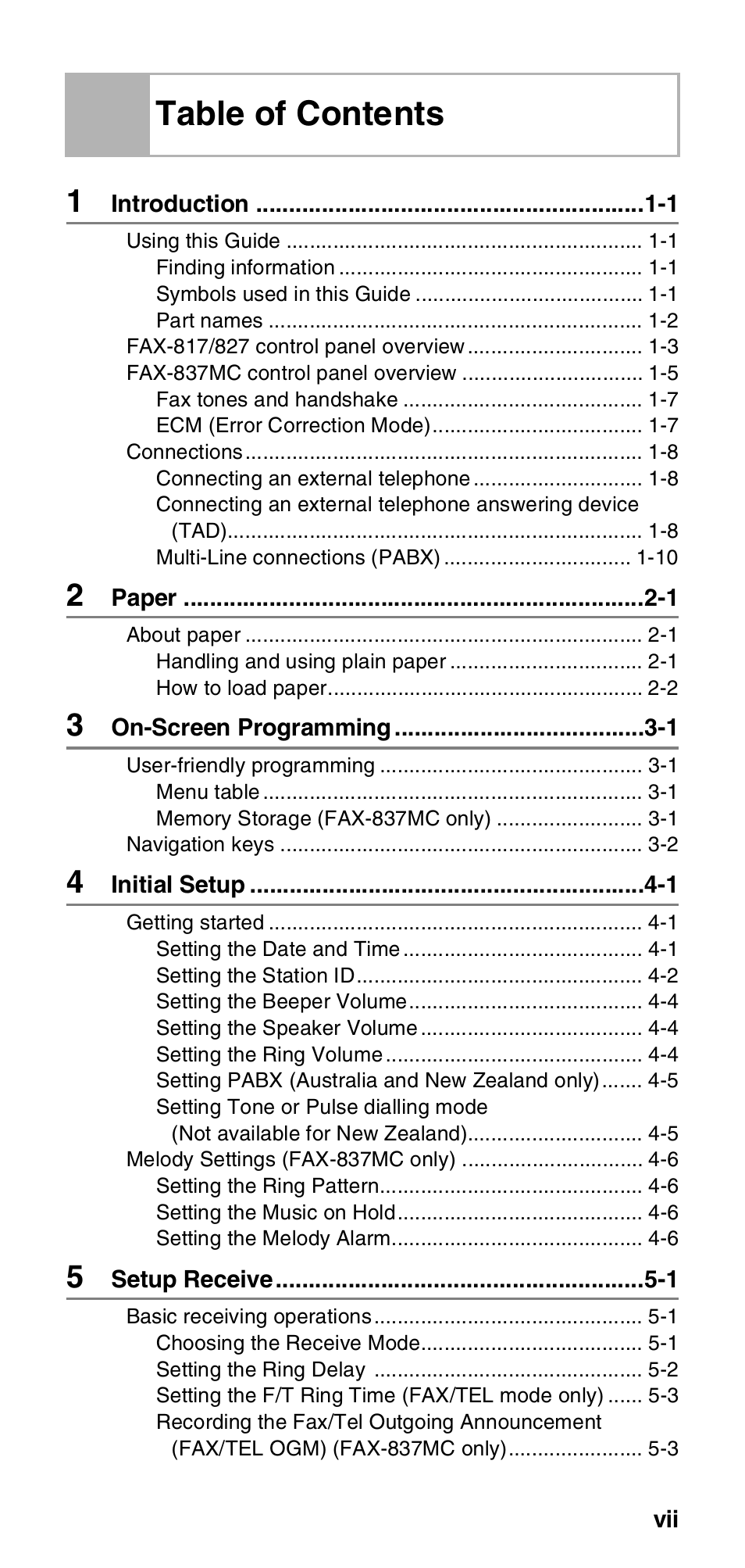 Brother FAX-837MC User Manual | Page 9 / 130