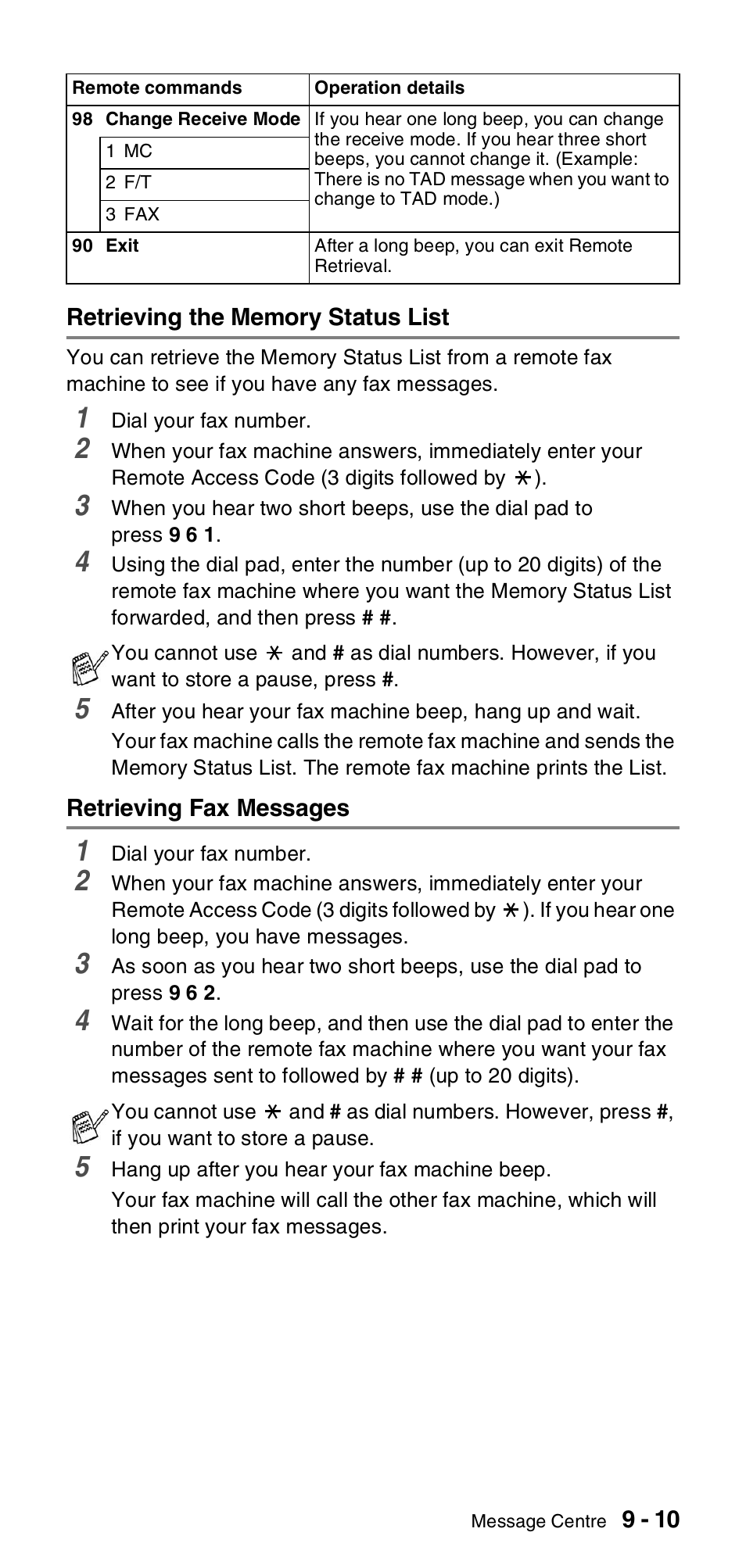 Retrieving the memory status list, Retrieving fax messages | Brother FAX-837MC User Manual | Page 93 / 130