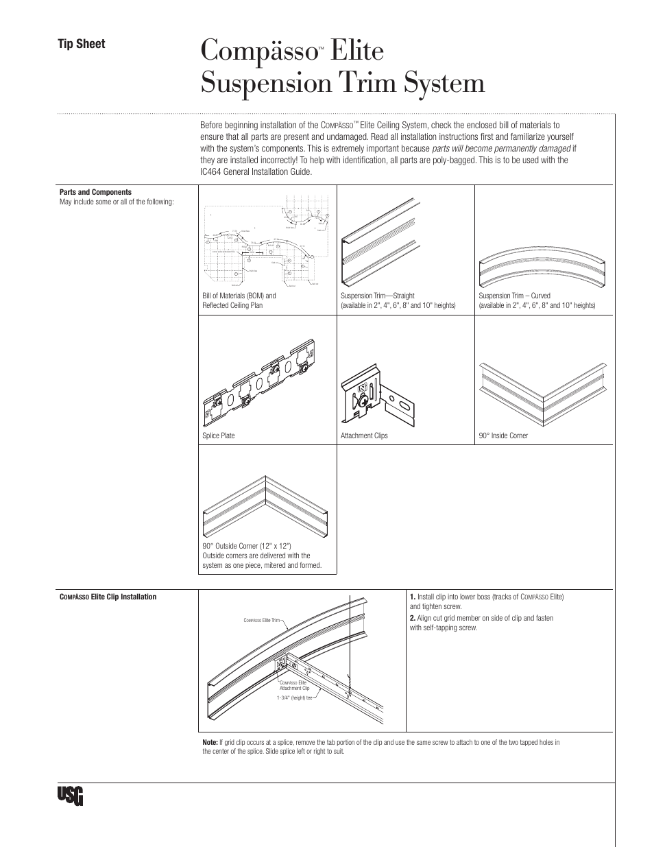 USG Compässo Elite Suspension Trim System User Manual | 2 pages