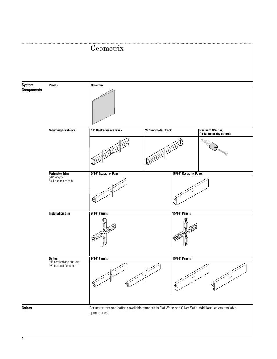 Geometrix, System, Components | USG Geometrix Panels Wall Mount Solution User Manual | Page 4 / 8