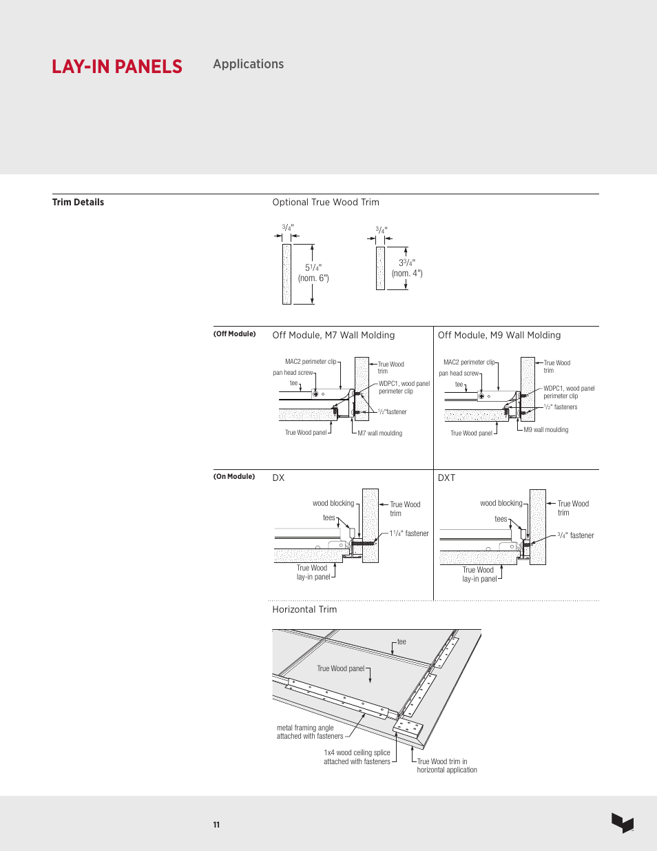 Lay-in panels, Applications | USG Ceiling True Wood User Manual | Page 12 / 31