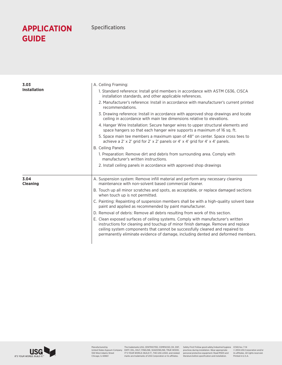 Application guide, Specifications | USG Ceiling True Wood User Manual | Page 31 / 31