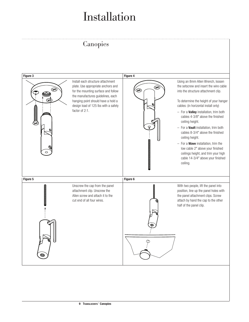 Installation, Canopies | USG Translucents Canopies User Manual | Page 10 / 14