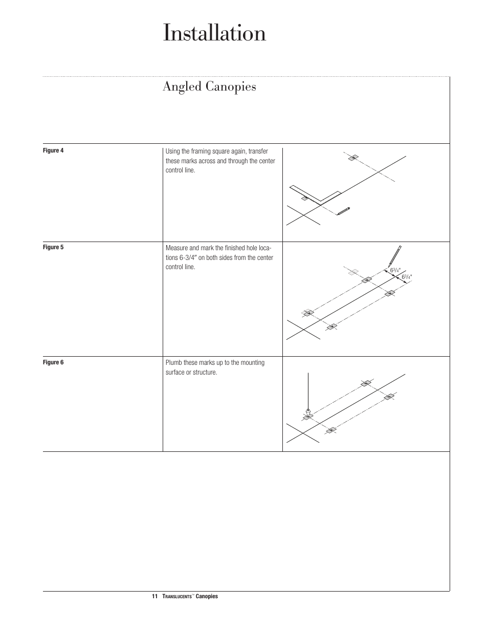 Installation, Angled canopies | USG Translucents Canopies User Manual | Page 12 / 14