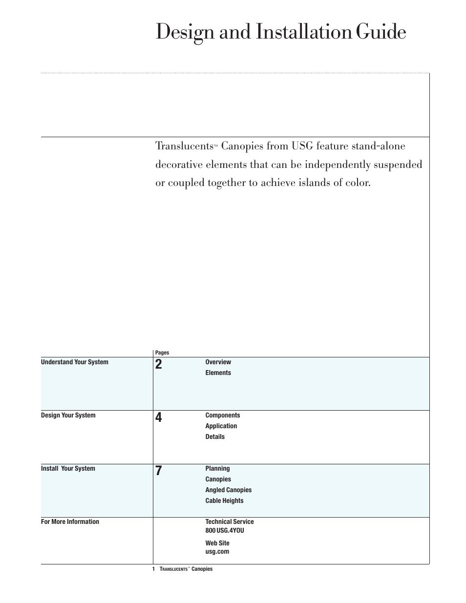 Design and installation guide, Translucents | USG Translucents Canopies User Manual | Page 2 / 14