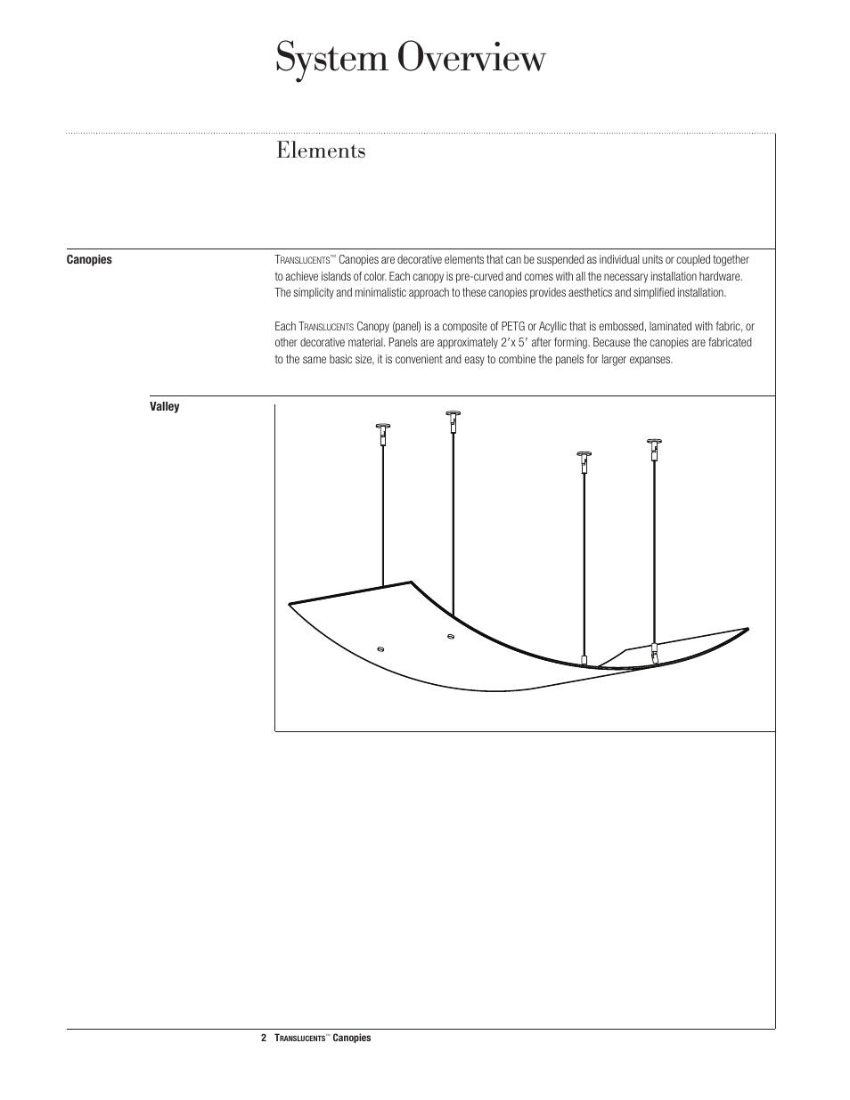 System overview, Elements | USG Translucents Canopies User Manual | Page 3 / 14