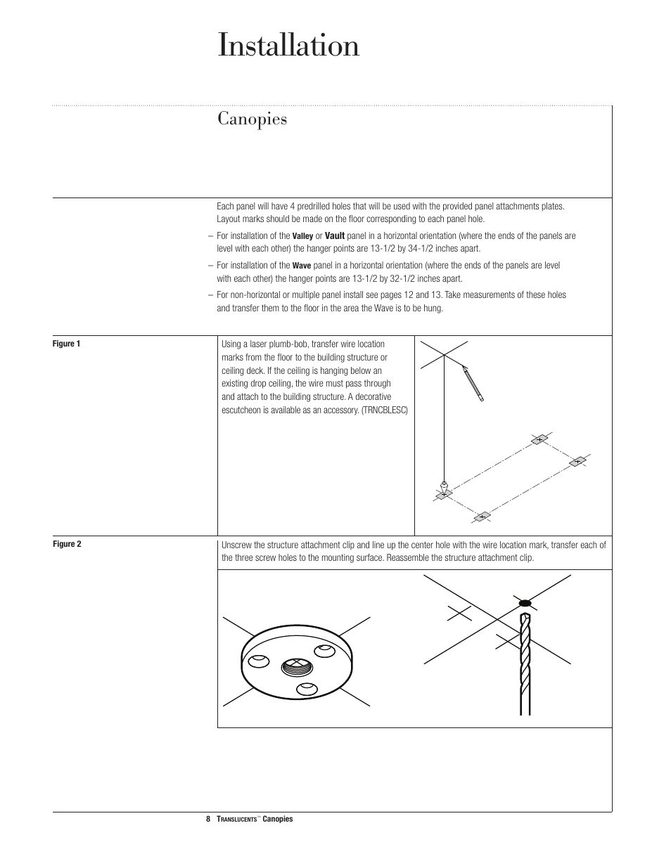 Installation, Canopies | USG Translucents Canopies User Manual | Page 9 / 14