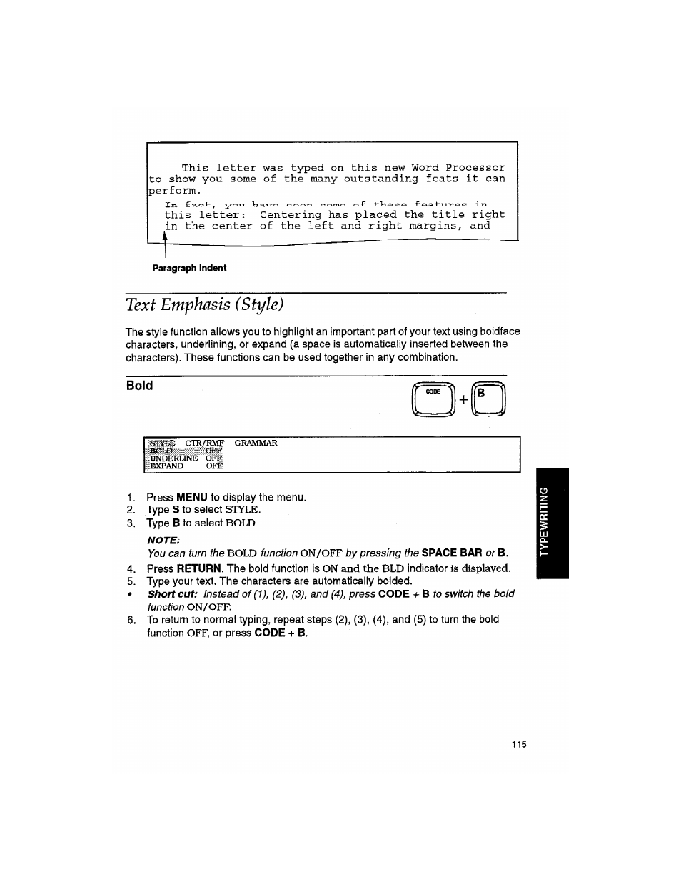 Text emphasis (style), Bold | Brother WP330MDS User Manual | Page 125 / 322