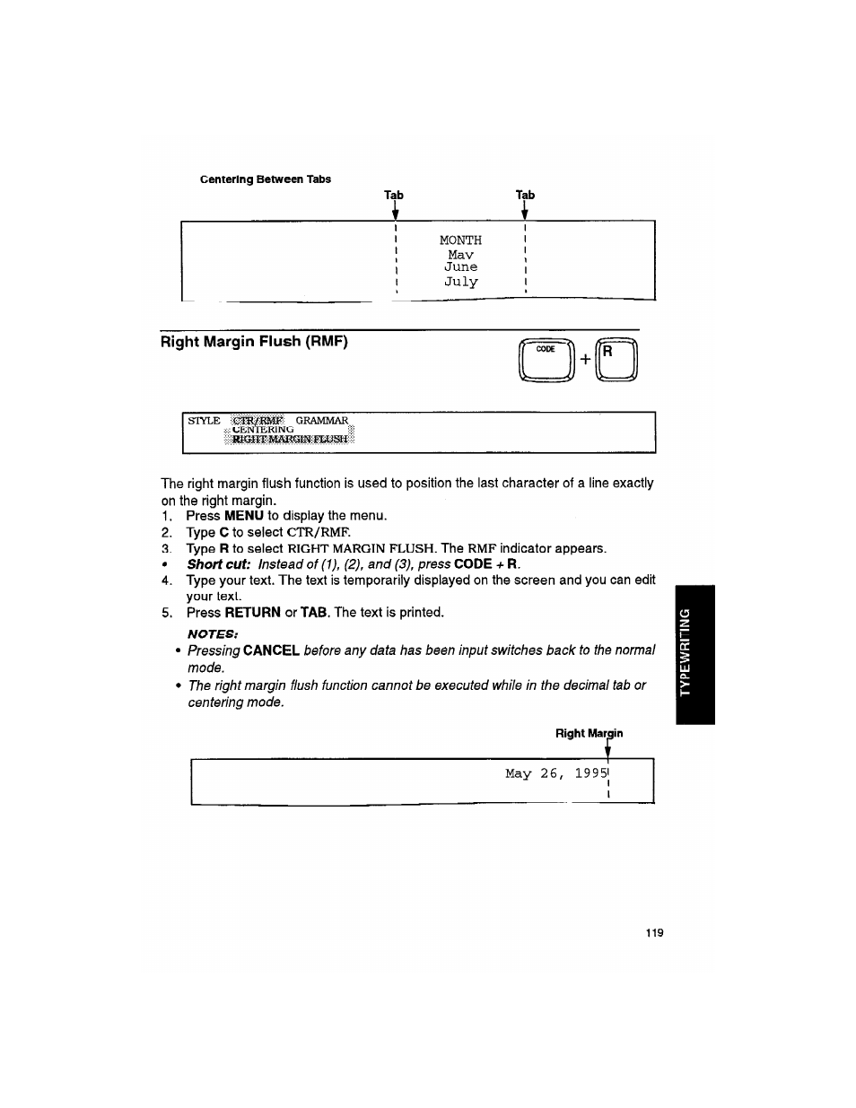 Right margin flush (rmf), Right margin flush (rmf | Brother WP330MDS User Manual | Page 129 / 322