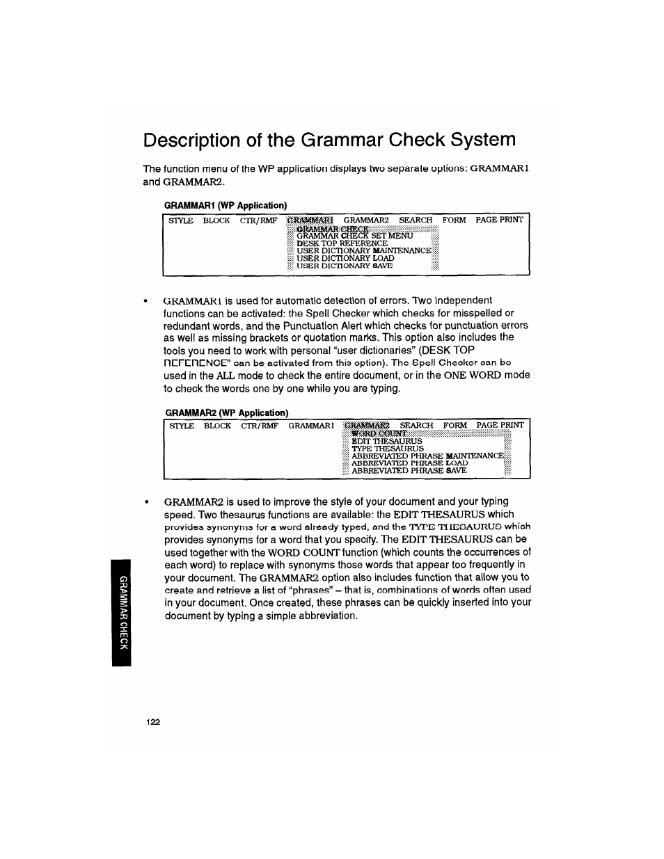Description of the grammar check system | Brother WP330MDS User Manual | Page 132 / 322
