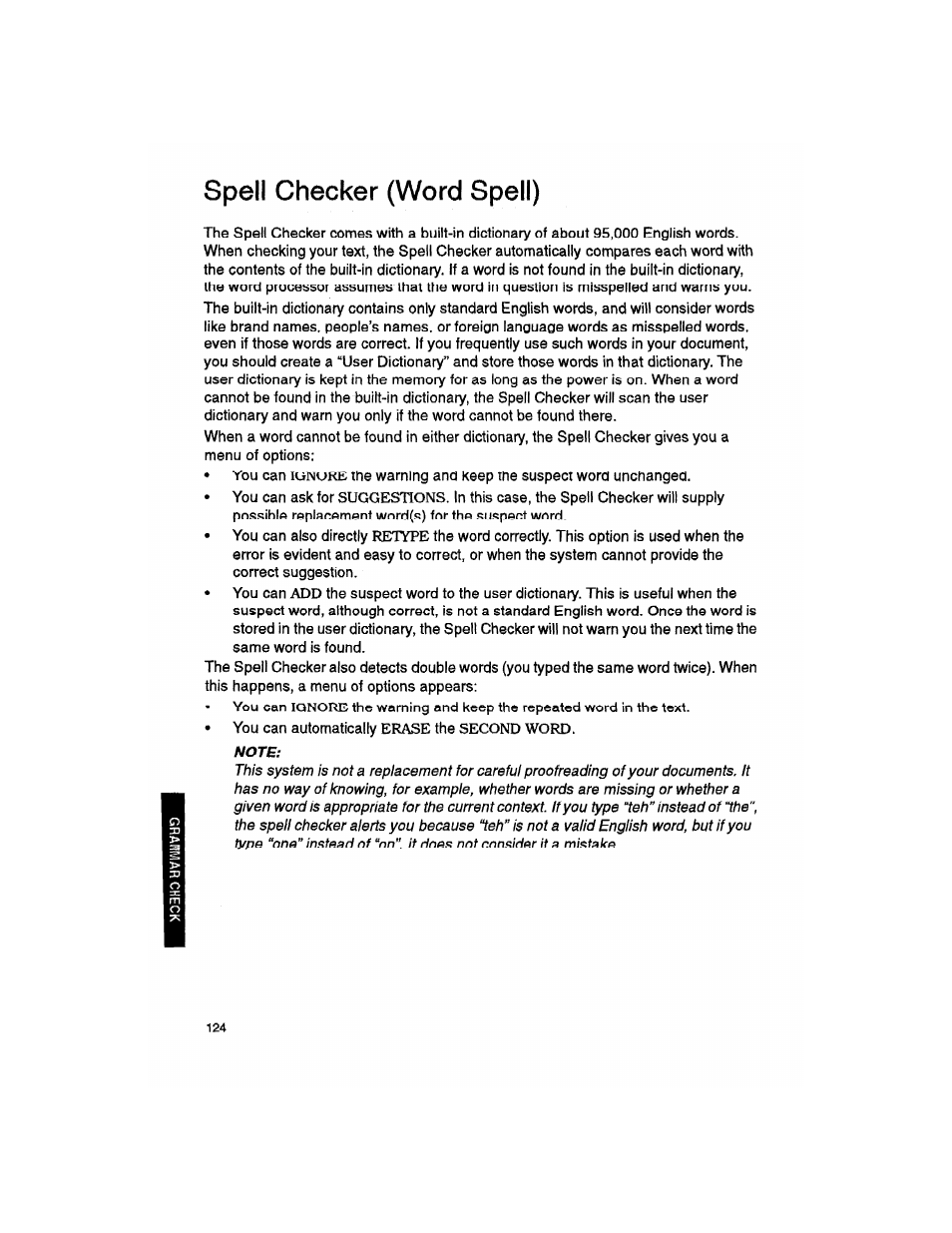 Spell checker (word spell), Note | Brother WP330MDS User Manual | Page 134 / 322
