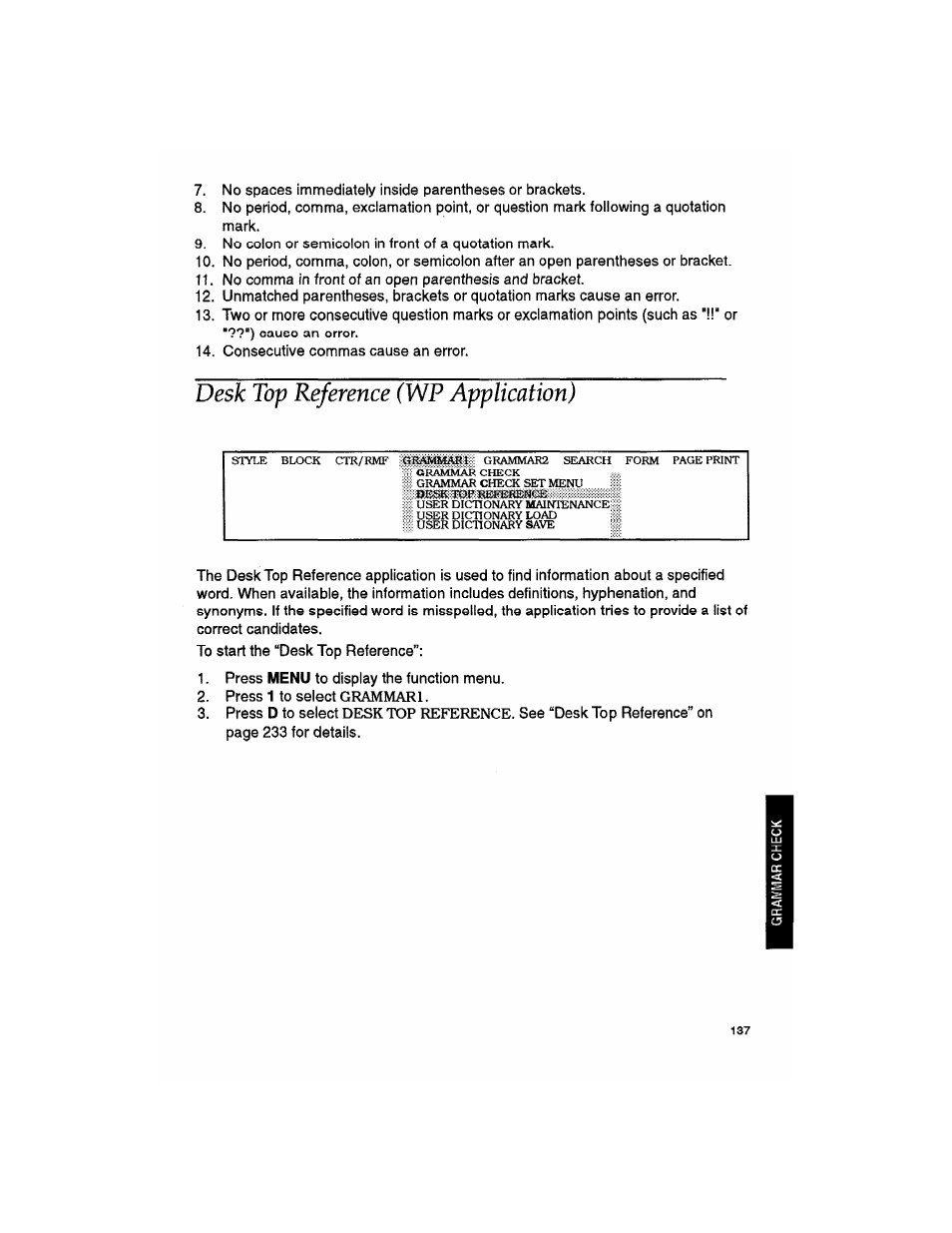 Desk top reference (wp application), Desk top reference (wp applicatinn) | Brother WP330MDS User Manual | Page 147 / 322