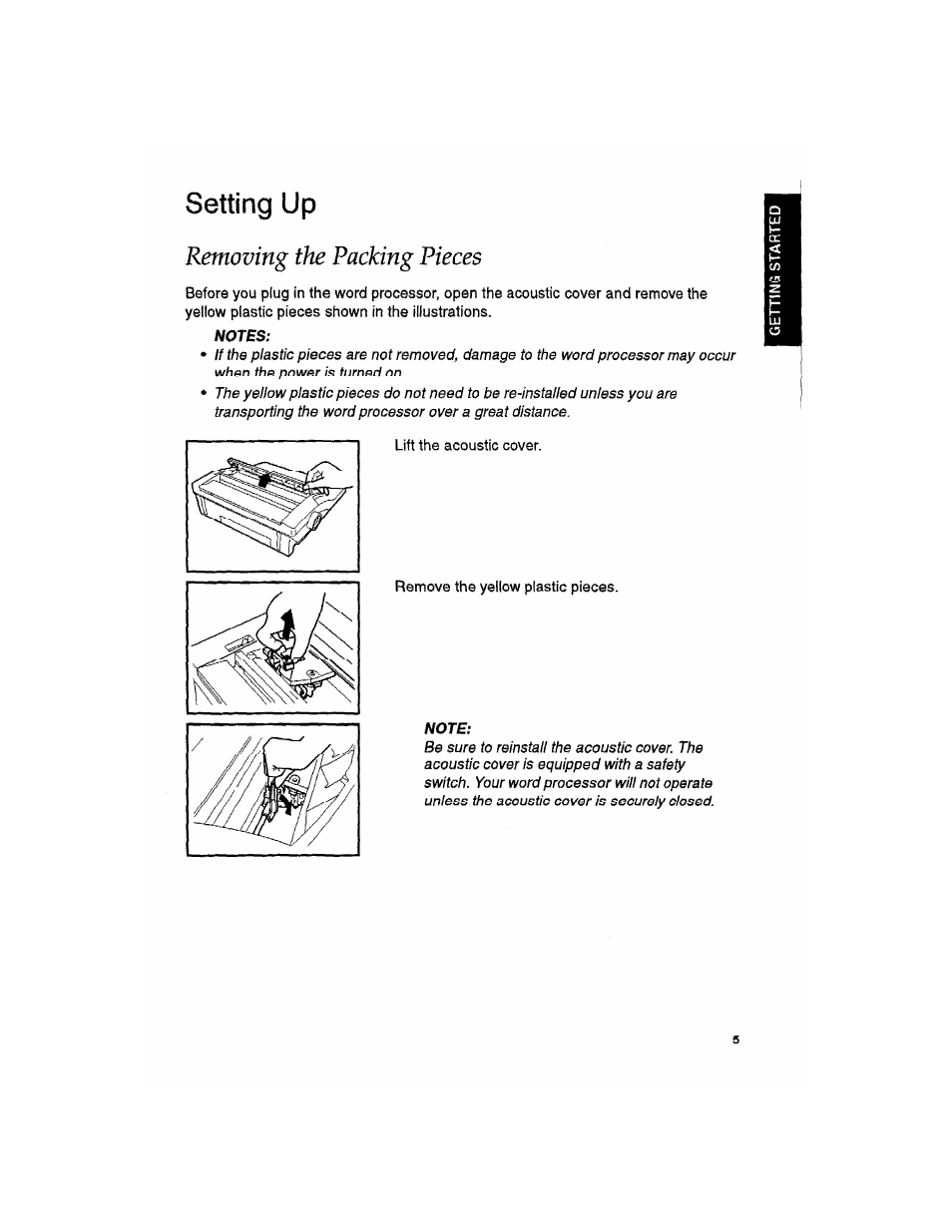 Setting up, Removing the packing pieces | Brother WP330MDS User Manual | Page 15 / 322