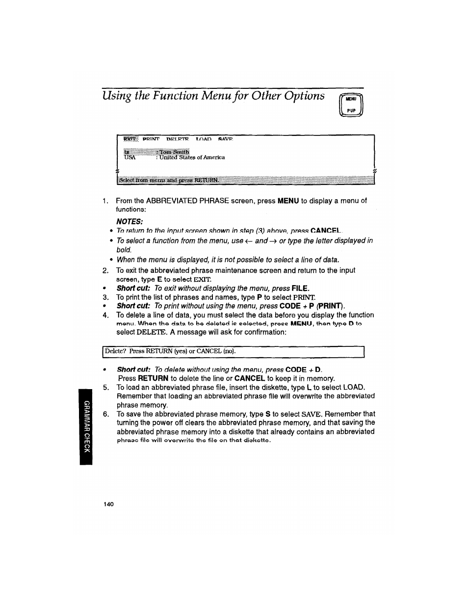Using the function menu for other options | Brother WP330MDS User Manual | Page 150 / 322