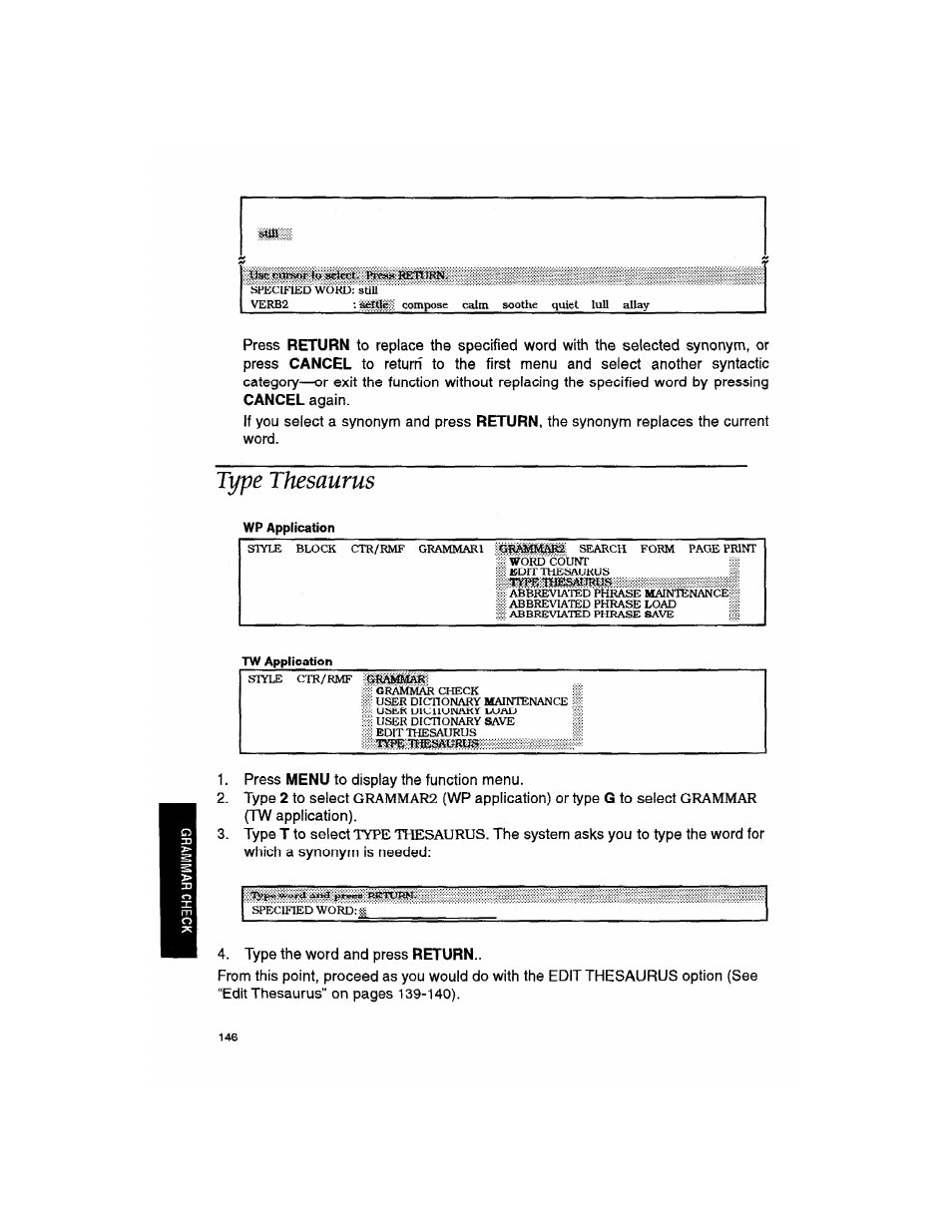 Tifpe thesaurus, Type thesaurus | Brother WP330MDS User Manual | Page 156 / 322