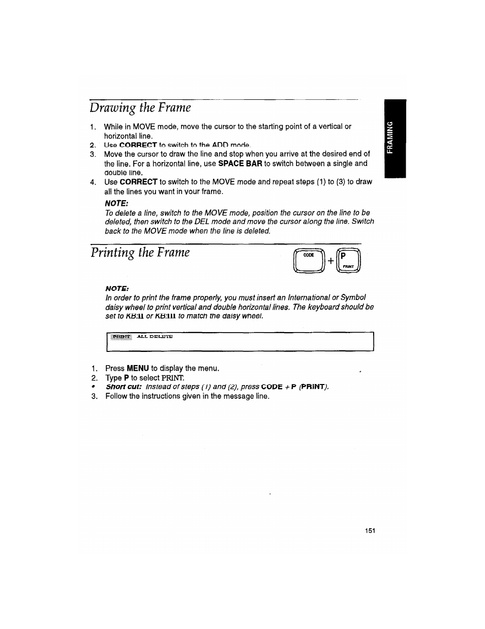 Drawing the frame, Printing the frame, Drawing the freime | Brother WP330MDS User Manual | Page 161 / 322