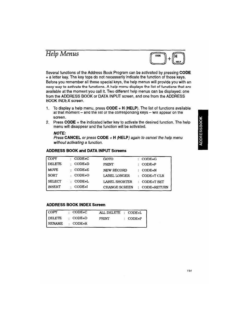 Help menus, Note | Brother WP330MDS User Manual | Page 167 / 322