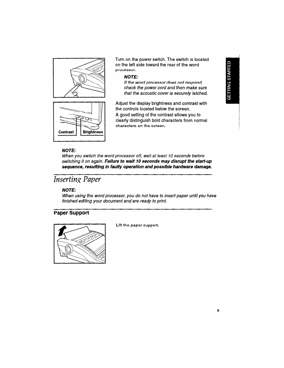 Note, Inserting paper, Paper support | Brother WP330MDS User Manual | Page 19 / 322
