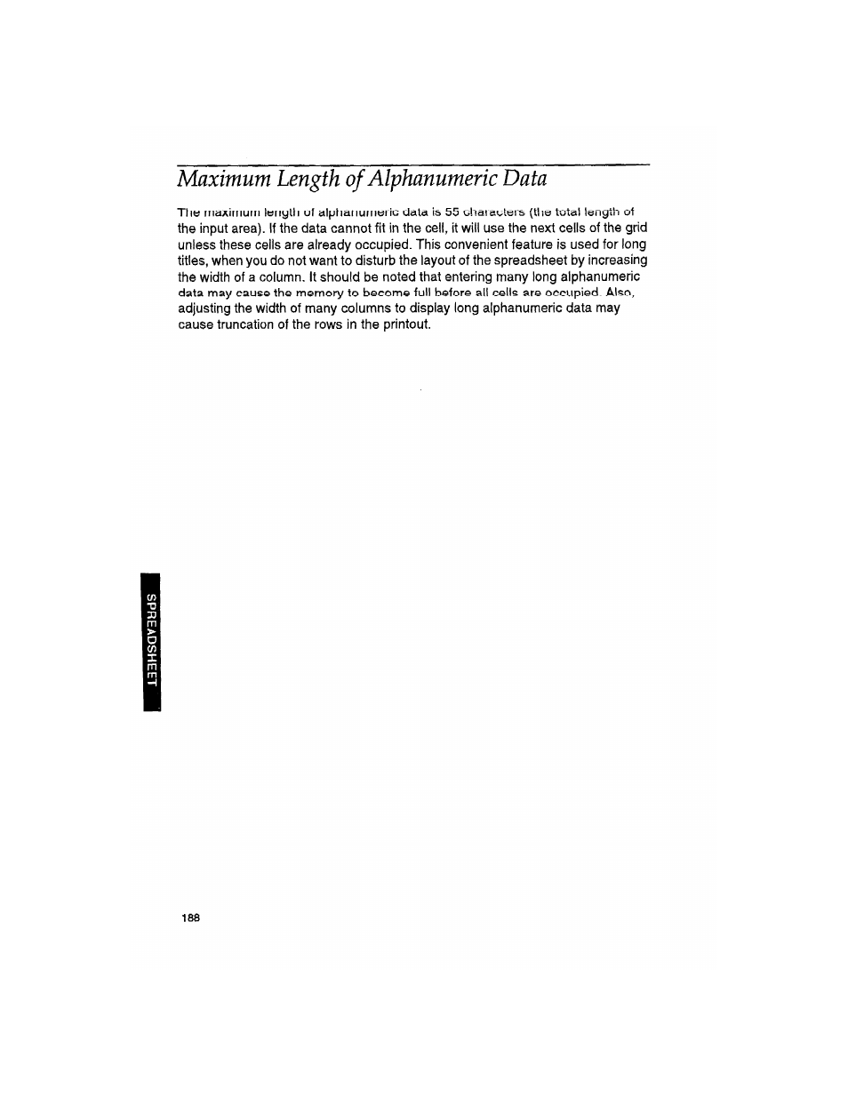 Maximum length of alphanumeric data | Brother WP330MDS User Manual | Page 198 / 322