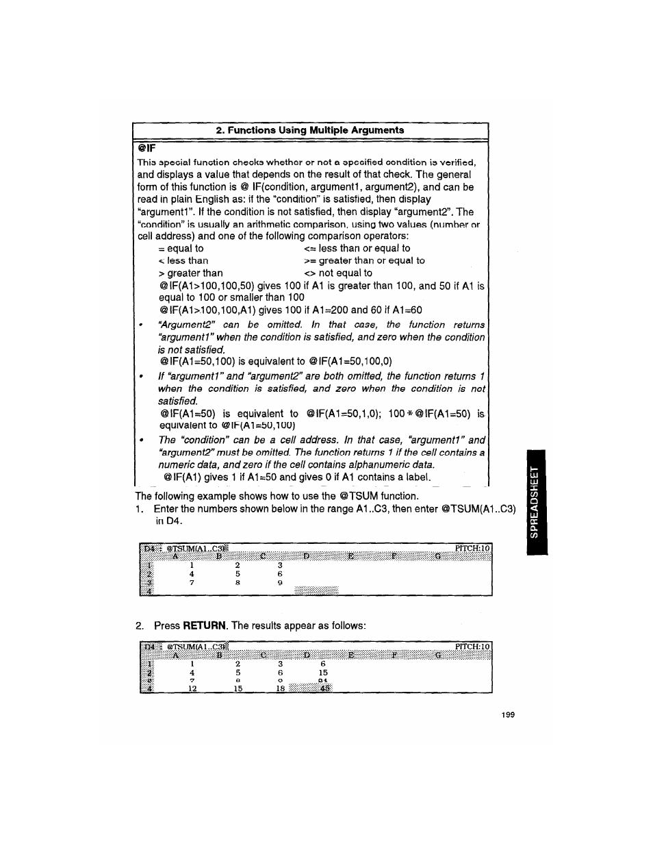 Functions using multiple arguments @if, Press return. the results appear as follows | Brother WP330MDS User Manual | Page 209 / 322