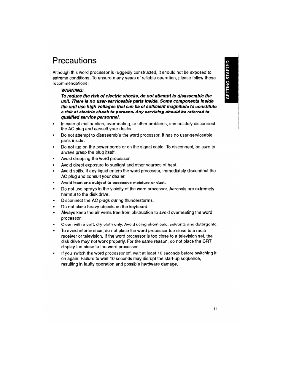 Precautions, Warning | Brother WP330MDS User Manual | Page 21 / 322