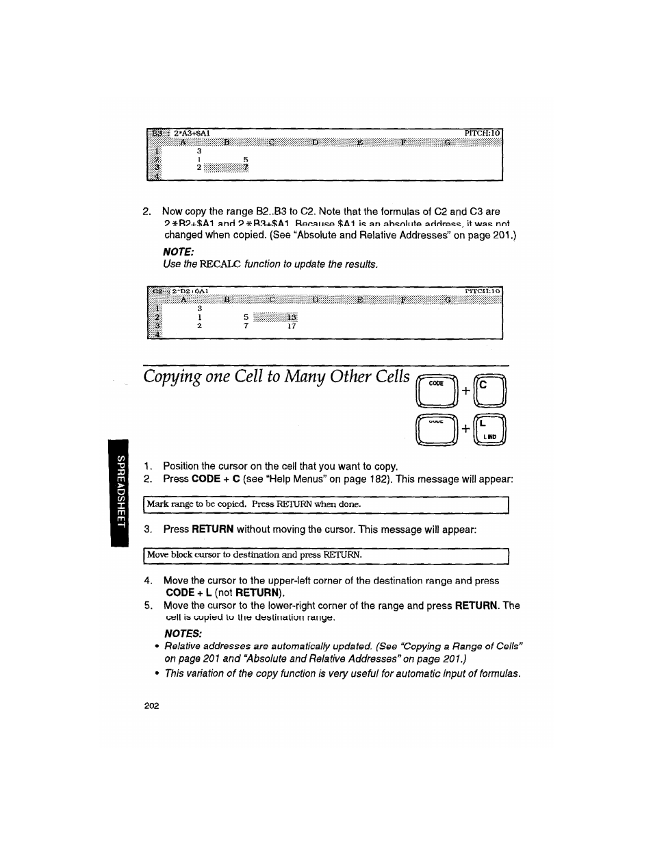 Note, Copying one cell to many other cells, Notes | Brother WP330MDS User Manual | Page 212 / 322