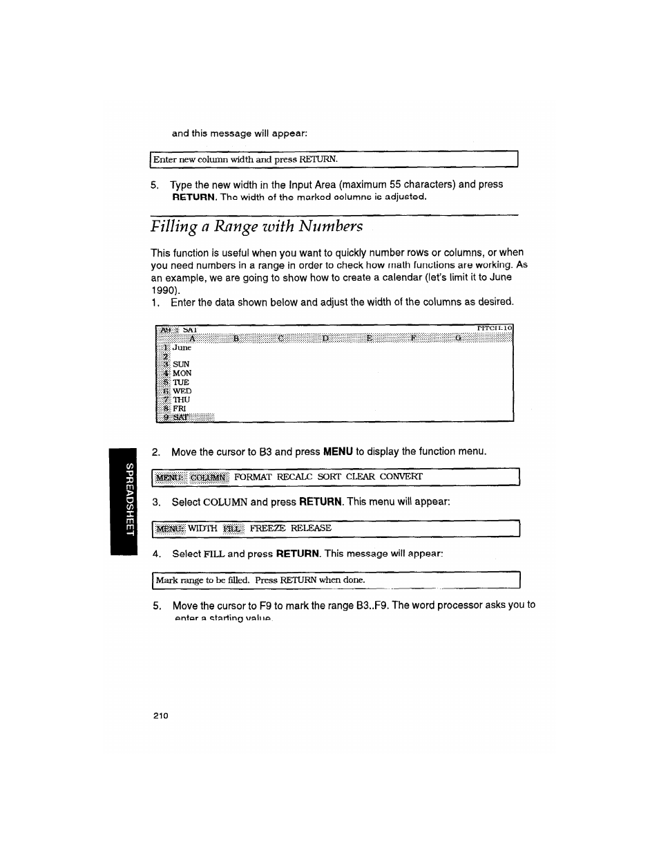 Filling a range with numbers | Brother WP330MDS User Manual | Page 220 / 322