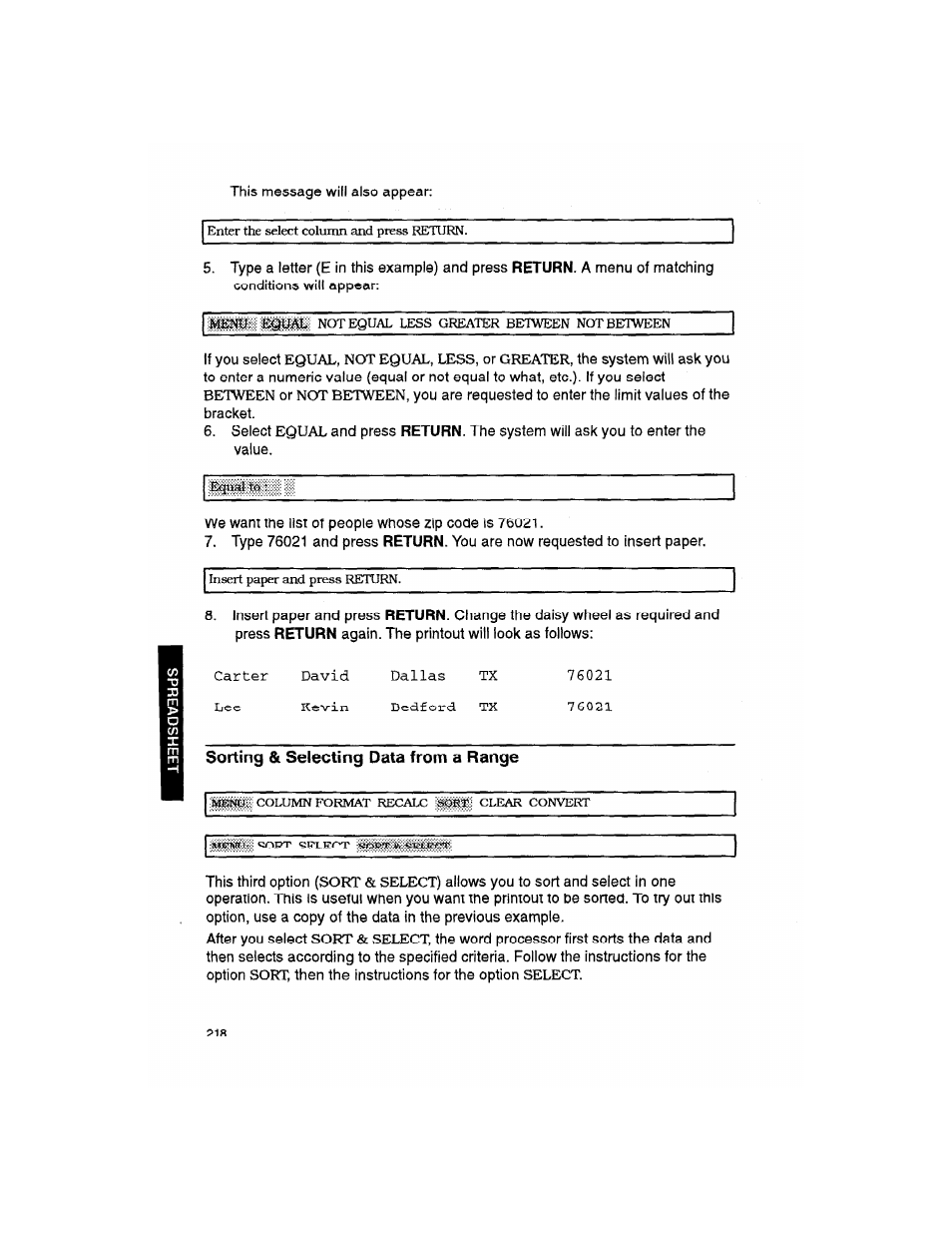 Sorting & selecting data from a range | Brother WP330MDS User Manual | Page 228 / 322