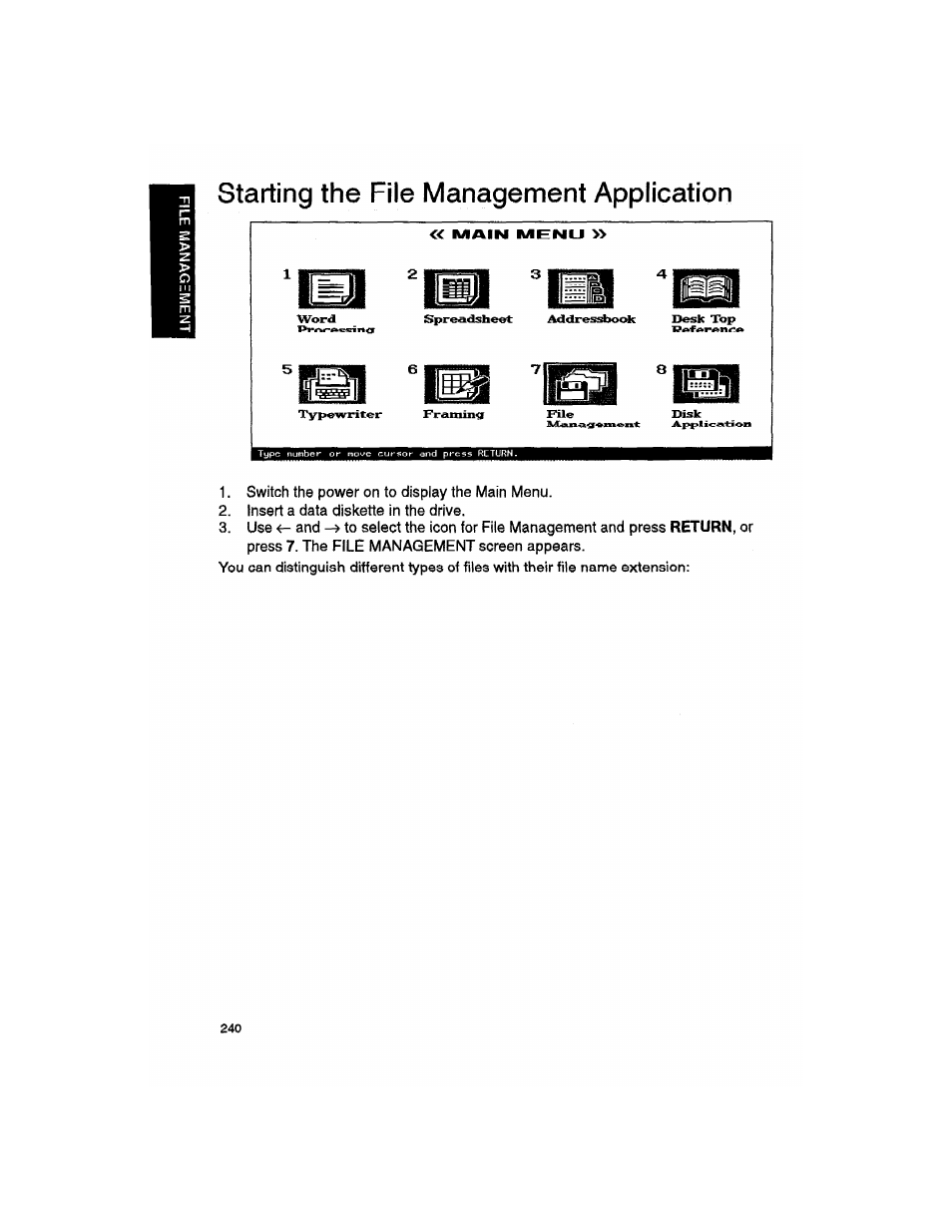 Starting the file management application, Starting the file management appiication | Brother WP330MDS User Manual | Page 250 / 322