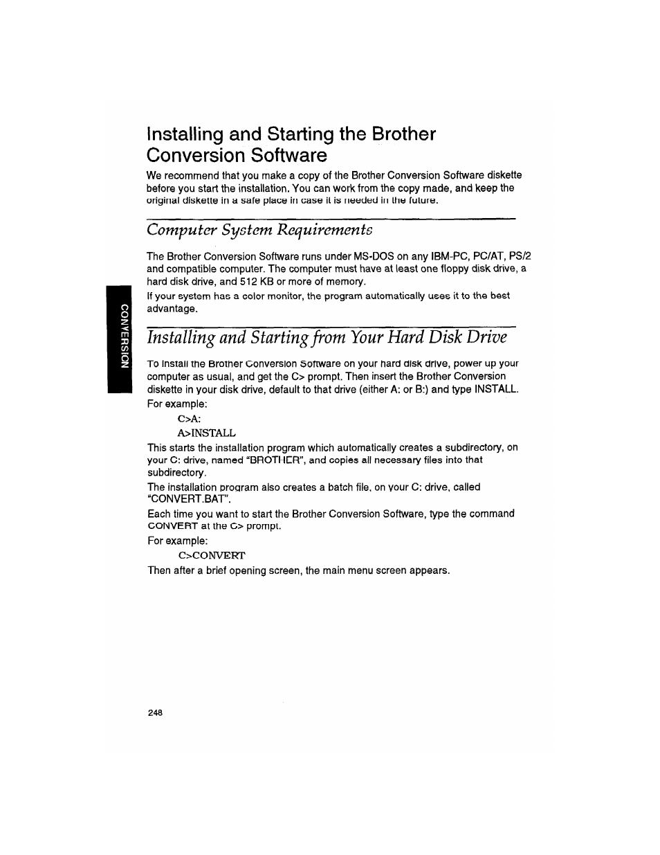 Computer system requirements, Installing and starting from your hard disk drive | Brother WP330MDS User Manual | Page 258 / 322