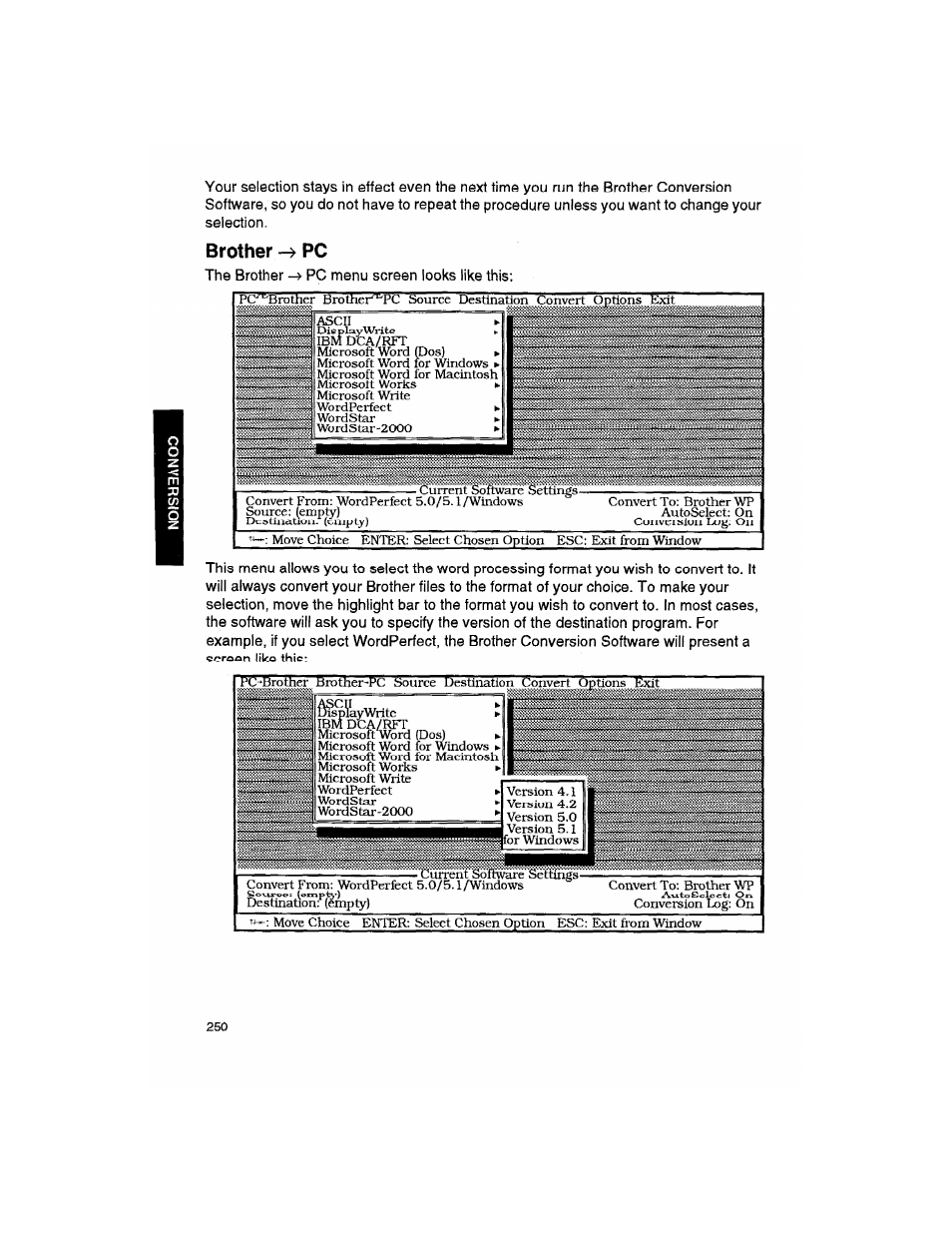 Brother -^ pc, The brother ^ pc menu screen looks like this | Brother WP330MDS User Manual | Page 260 / 322